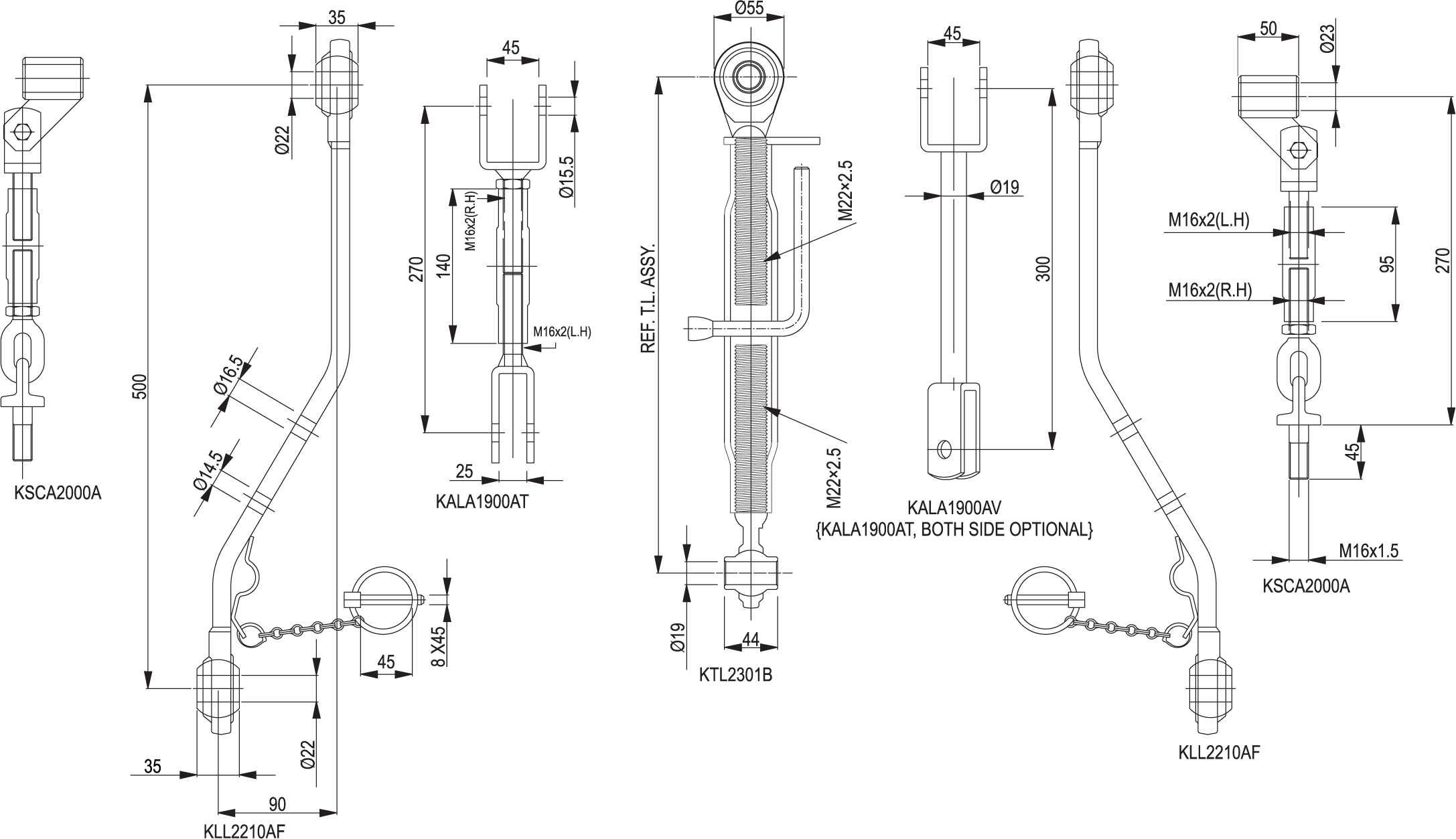 KIT TRIPUNTAL ADAPTABLE A  KUBOTA 12X50X500 REF.: KKK1