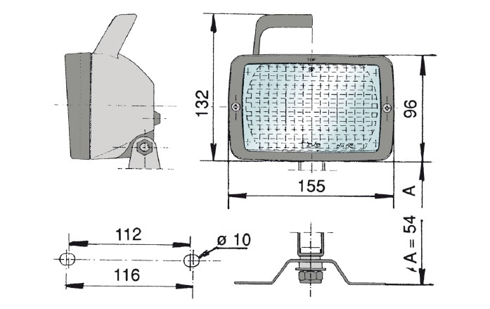 FARO DE TRABAJO 12V 55W H3 CON BASE 2 AGUJEROS