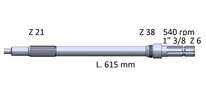 Eje Salida Toma Fuerza Transmision 1'' 3/8 - Z=6 - 615 MM ADAPT. A MASSEY FERGUSON