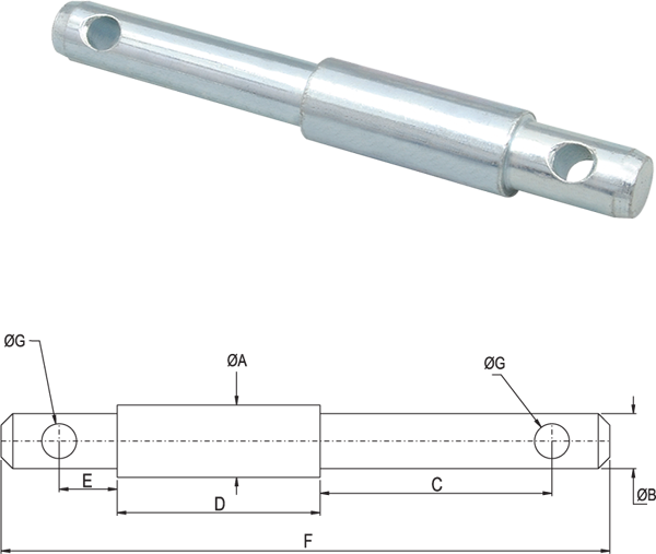 BULÓN-PASADOR 2 MEDIDAS 19/25/19x210 mm con ojales de 12 mm