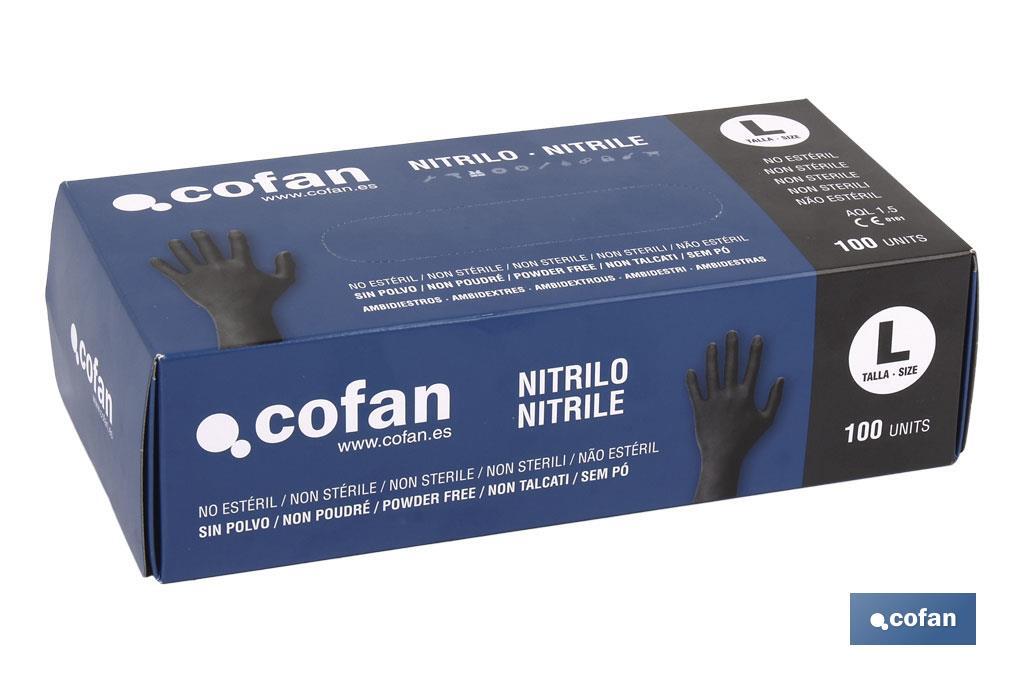 Caja de 100 unidades de guantes de nitrilo Negro Talla L